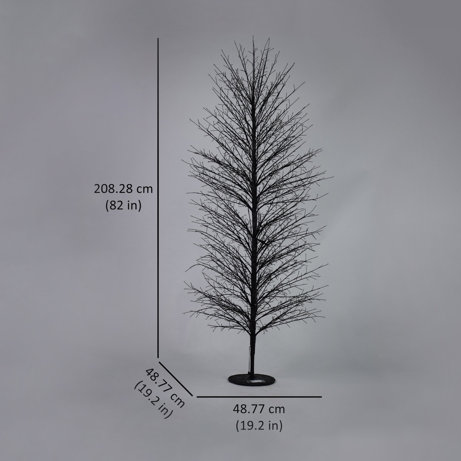 Birch Tree with Warm White LED Lights, Black, 82" H x 19.2" L x 19.2" D