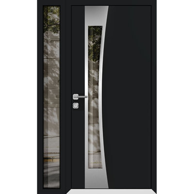 Porte d'entrée extérieure prémontée en aluminium Cynex 6116, noire, en acier et métal, style moderne peint