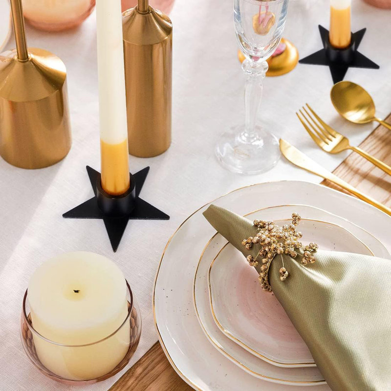 12pcs Pentagram Black Taper Candle Holders