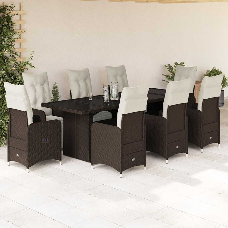 Ensemble bistro avec repose-pieds réglables en rotin PE brun, 8