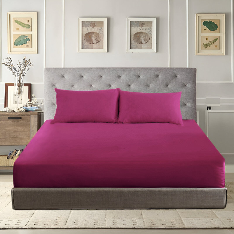 Angelka Microfiber Brushed Deep Fitted Bed Sheet, Pink, Double (4'6)