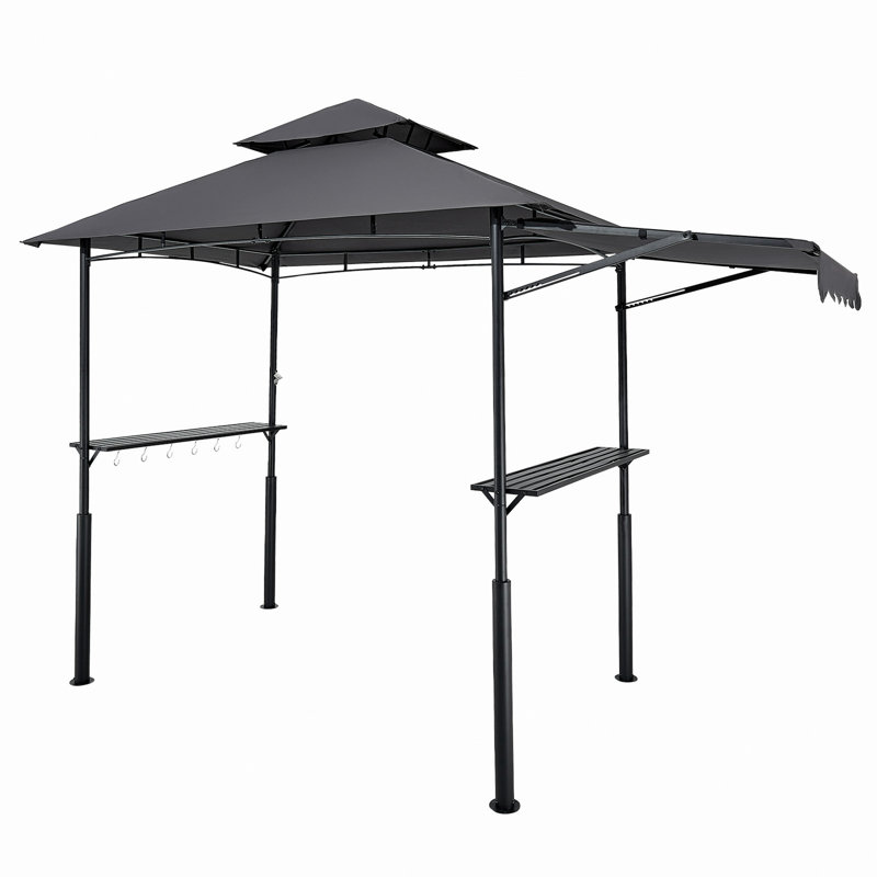 8'X5' BBQ Grill Gazebo Canopy Shelter Tent With Shelf & Awning Double-Tiered Top