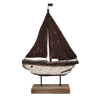 Nautical Wood Sailboat Tabletop Ornaments Handmade Rustic Wooden Boat Decoration Decorative Sailing Boat Model Beach Theme Home Decor (15"" H) -  Breakwater Bay, 8F539EFA7E0D483BB3794104E1DD2920