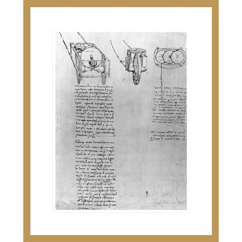 Conception pour un hodomètre «1r-b» du Codex Atlanticus par Leonardo Da Vinci, impression giclée encadrée