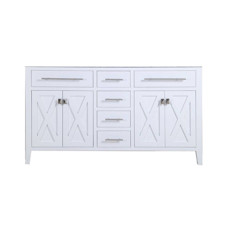 White Double Freestanding Bathroom Vanity with Towel Bar Handle