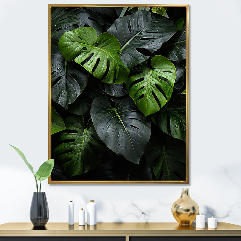Dominicain, feuillage tropical II - impression, H 32 po x l 24 po x P 1 po, Cadre flottant doré