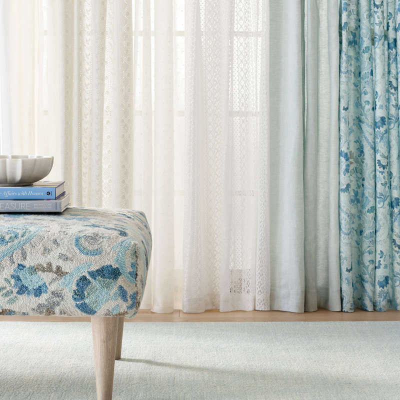 Ines Linen Curtain Panel, 50"W x 96"L, Blue