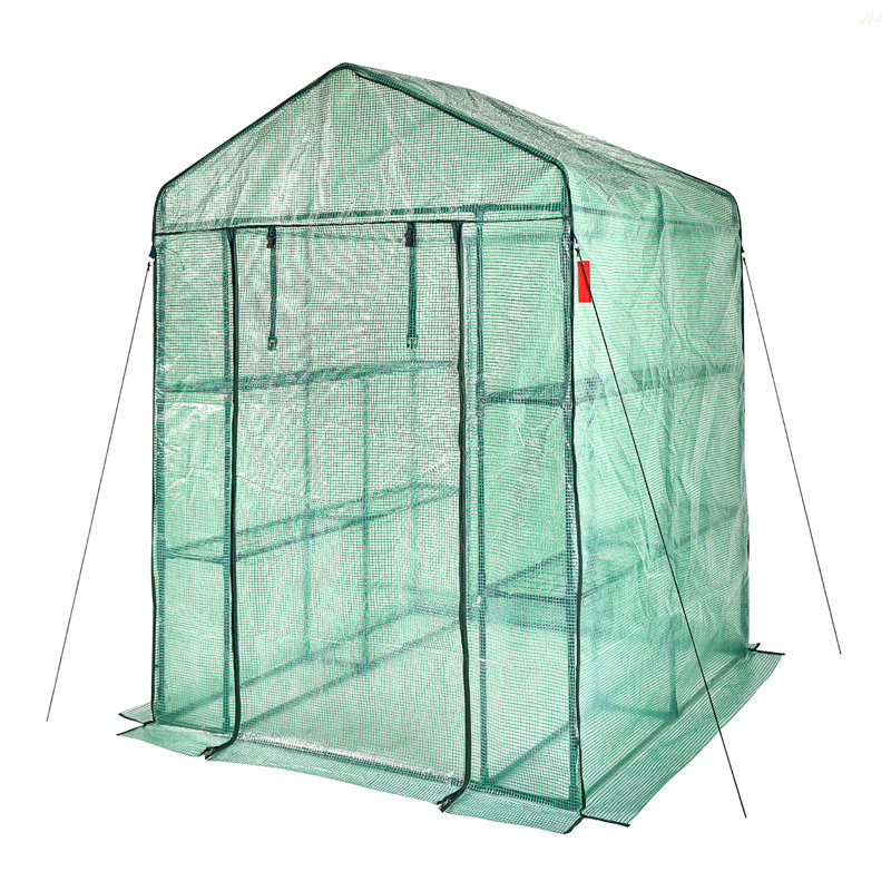 Walk-In Green House, 4.6 X 4.6 X 6.6 Ft , Greenhouse With Shelves, High Strength PE Cover With Zipper Door And Steel Frame, Assembly In Minutes, Suitable For Planting And Storage