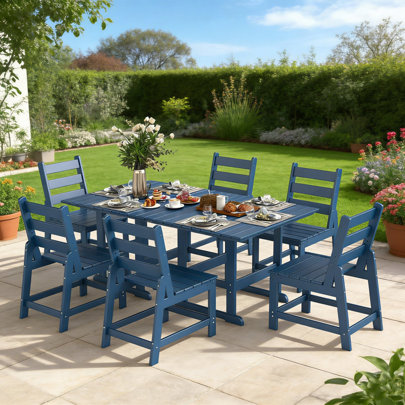 All Weather 7-Piece-Outdoor-Table-And-Chairs, Blue