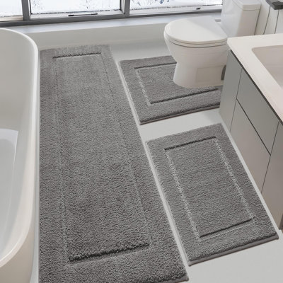 Bathroom Rugs Sets 2 Pieces, Ultra Soft Thick Plush Fluffy Microfiber Absorbent Bath Mat, Non-Slip Backing, Machine Washable Rug for Bathroom, Tub and Shower (24"x17" + 48"x20", Brown)