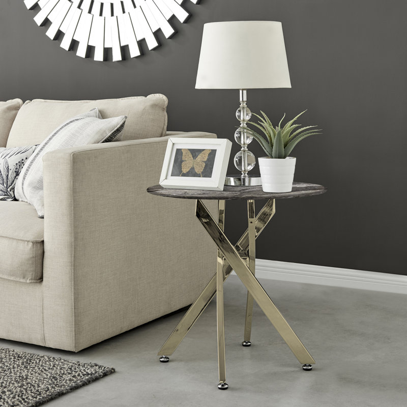Cesarino Cross Legs End Table, Gold, Grey