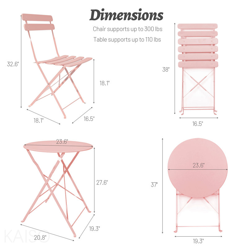 Ensemble de 3 chaises bistro pour terrasse et balcon