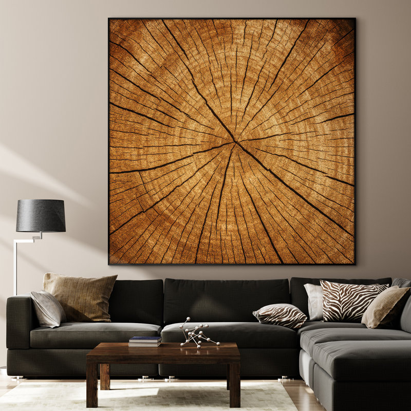 Très grande reproduction d'art sur toile - Anneau d'arbre, paysage rustique, œuvre d'art pour le salon ou la chambre à coucher - «Assemblage requis du cadre (cadre non fini)»