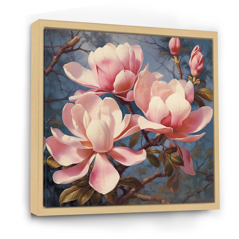 «Pink White Magnolias Elegance Landscape» sur toile, H 24 po x l 24 po x P 1 po, Cadre naturel flottant
