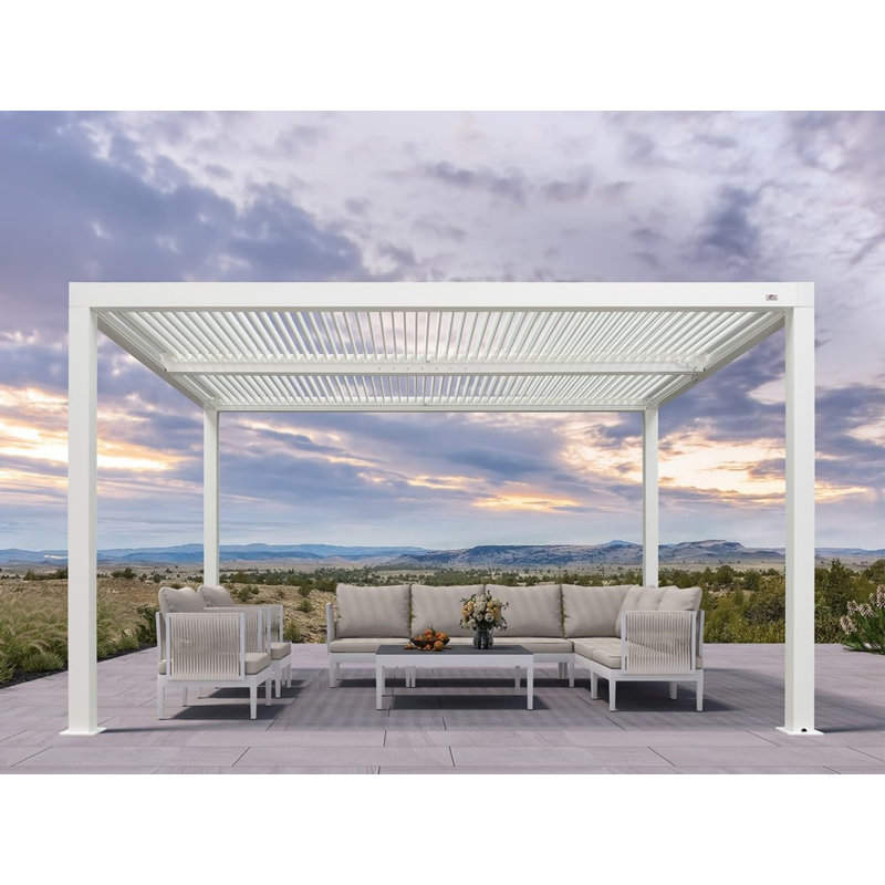 Pavillon de jardin à persiennes mauve en aluminium 10 'x 12' avec 2 toits durs réglables indépendants pour la cour, Blanc