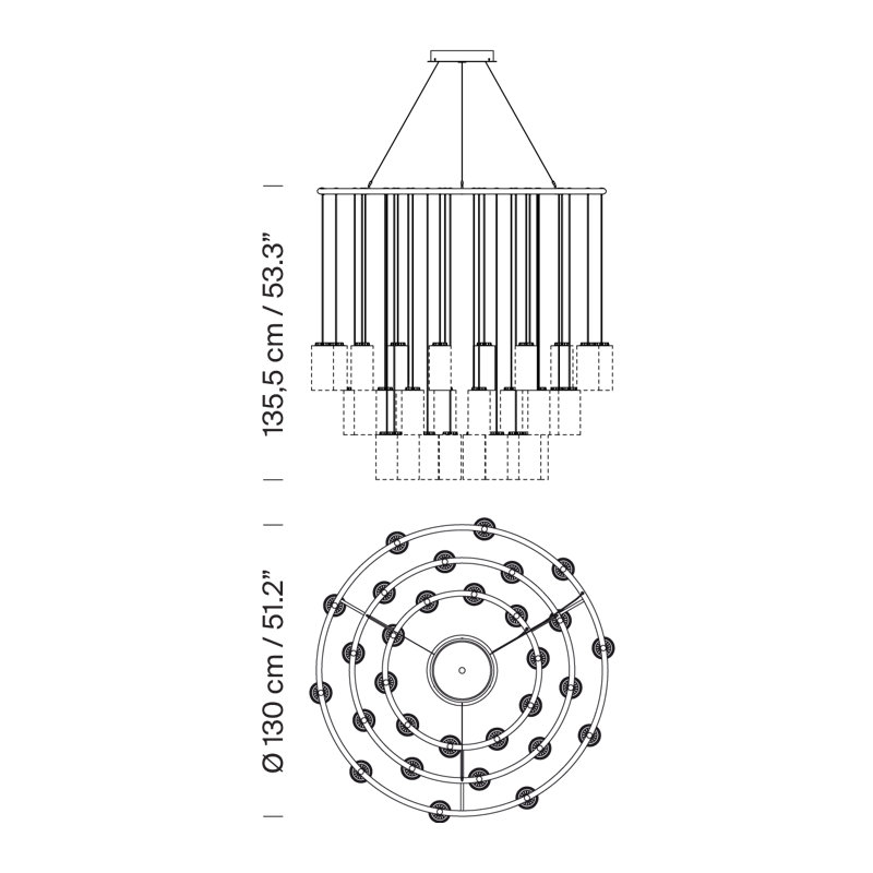Cirio Chandelier M, 30 Lights, 171 W, 249.7" H x 51.2" W x 51.2" D