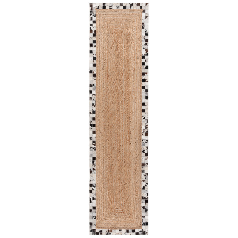 Daile Hand Loomed Leather/Jute Checkered Rug in Gray/Natural, Square 6'