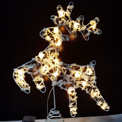 Christmas Star Deer Tree Topper  Glittered Tree Topper Metal Hollow Designed Built In 10 Bulbs String Lights For Indoor Office Christmas Tree Decoration