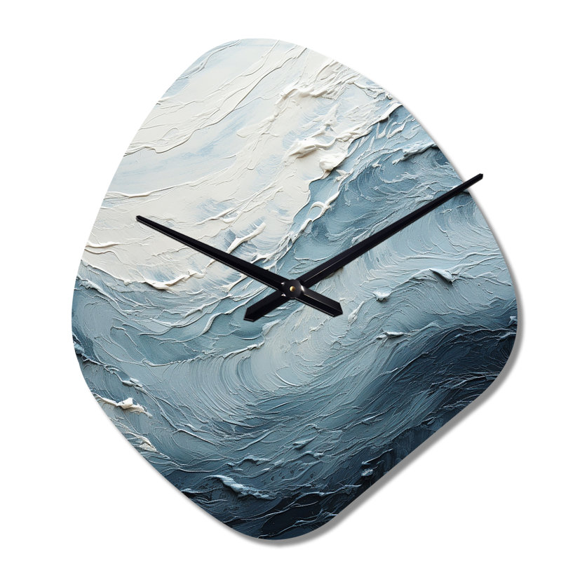 Minimalisme, peinture noire et bleue vague II - horloge en métal de forme unique côtière, horloge murale asymétrique bleue