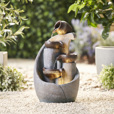 Outdoor Weather Resistant Cascade Fountain with Lights