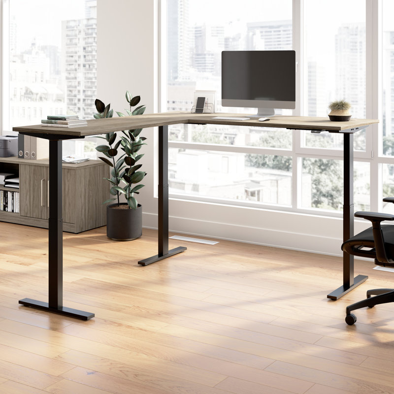 Bush Business Furniture Move 60 Series Height Adjustable L Shaped Standing Desk - Reversible, Black, 27" H x 71" W x 77" D