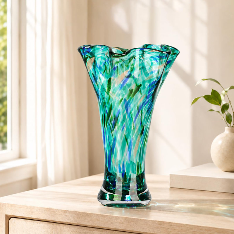 Vase d'art 9,0 "soufflé à la main, conception à large ouverture, convenant au salon, à la salle de bain et à la bibliothèque