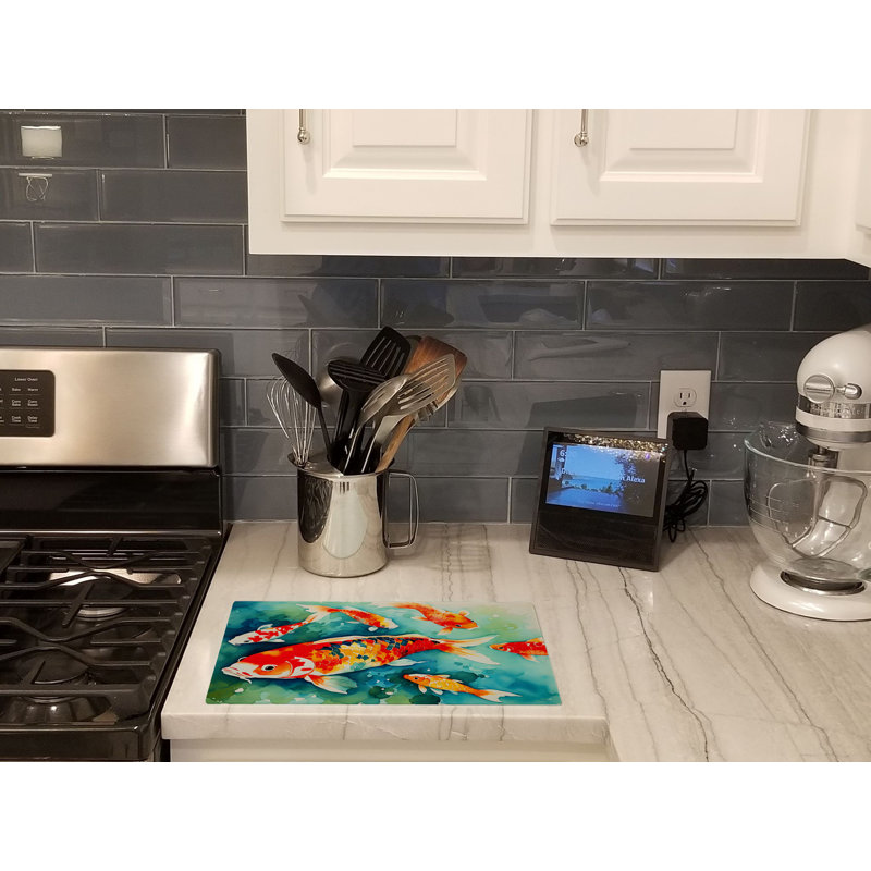 Koi Fish Glass Cutting Board Large