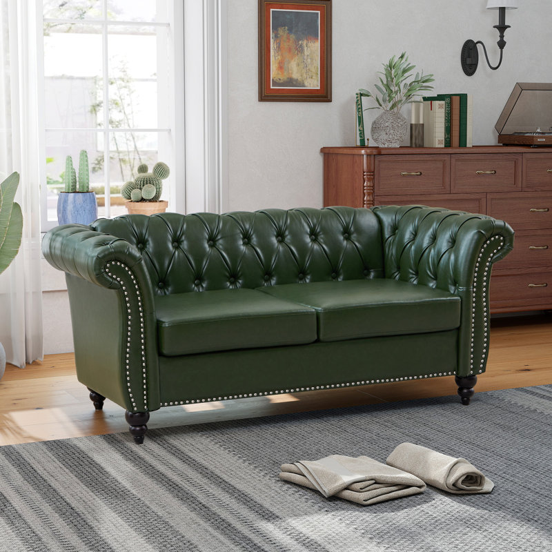 Oma 62" Rolled Arm Chesterfield Loveseat, Green
