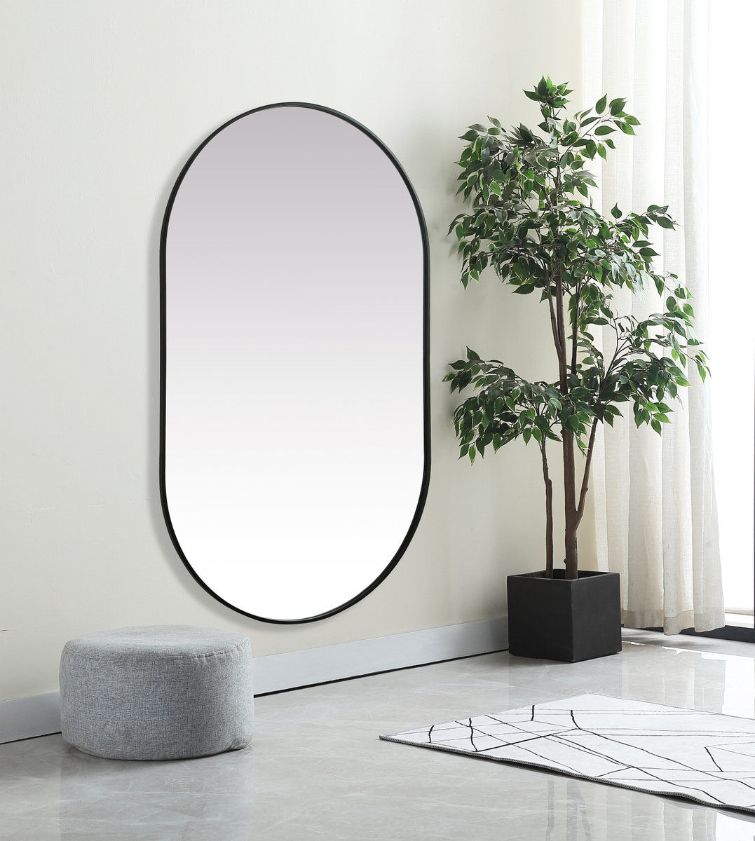 Elington Metal Oval Mirror, Black, 60"  x 36" 