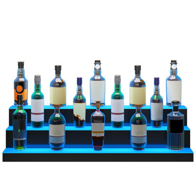 Étagère de bar en acrylique à 3 niveaux avec éclairage DEL de 40 pouces, télécommande RF, 7 couleurs statiques, modes musicaux, minuterie de 1 à 4 heures, 30 bouteilles, surface translucide éclairée, compatible avec les bouteilles d'alcool et dotée de 22 couleurs dynamiques et d'un affichage.