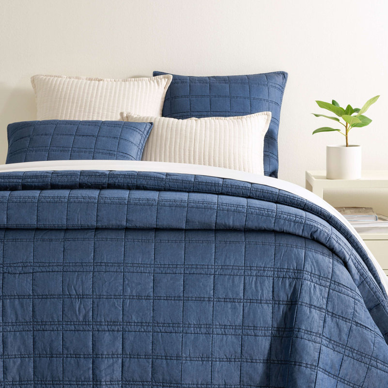 King Blue Reversible TENCEL Quilt Set