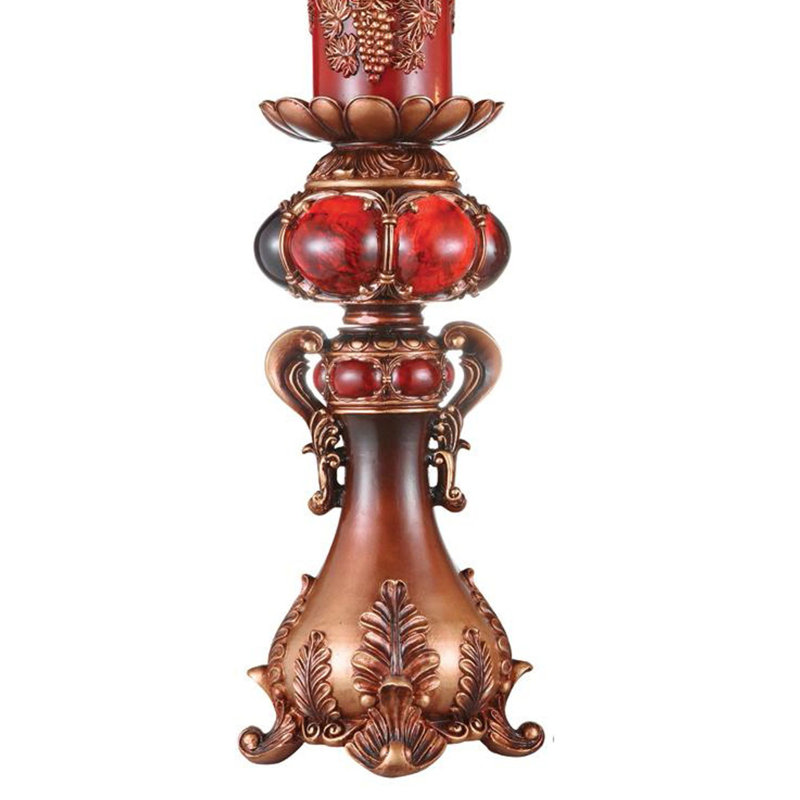 Grand bougeoir en polyrésine de 20 po, finition rouge et brune, H 20 po x l 5,5 po x P 5,5 po