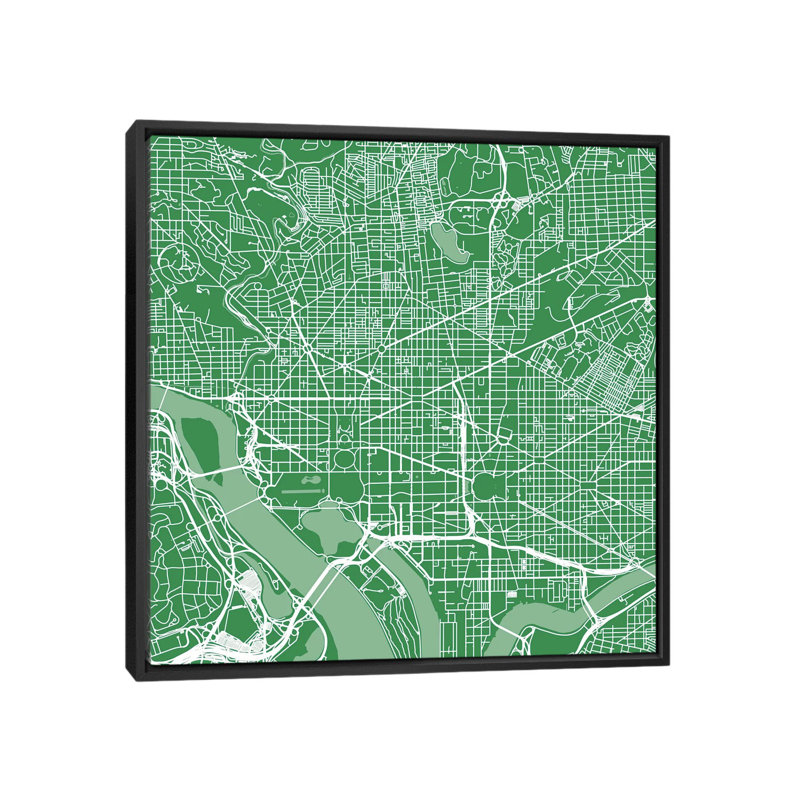 « washington d.c. routes », impression carrée sur toile tendue, H 18 po x l 18 po x P 1,5 po, Toile avec cadre noir