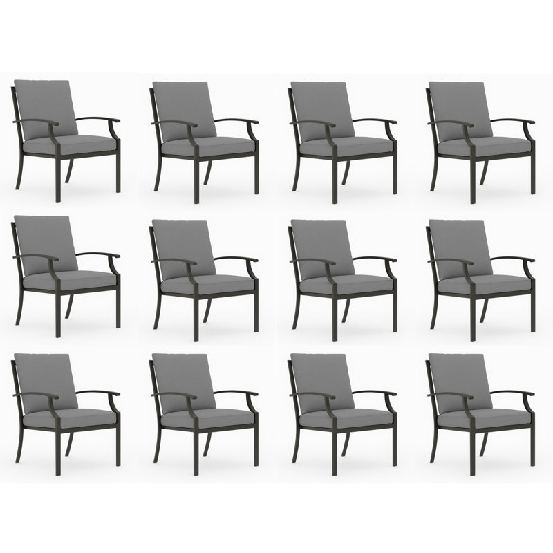Chaise de salle à manger d'extérieur empilable en métal avec coussins (ensemble de 12), Gris
