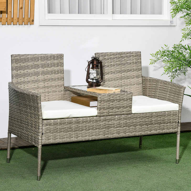 Callihan 137cm Long Slat Seat with Cushions, White