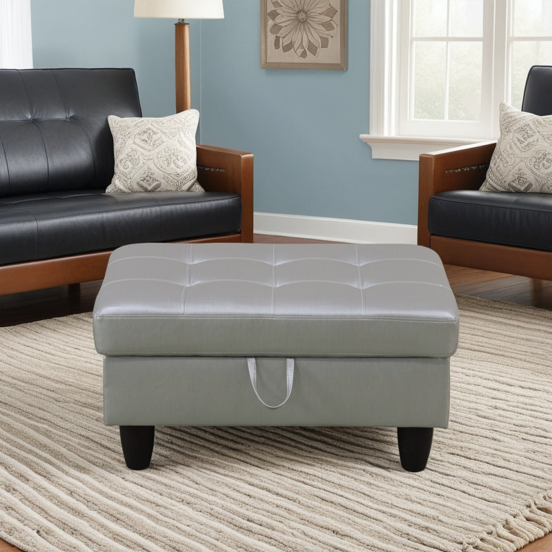 Repose-pieds avec rangement en faux cuir, Argent