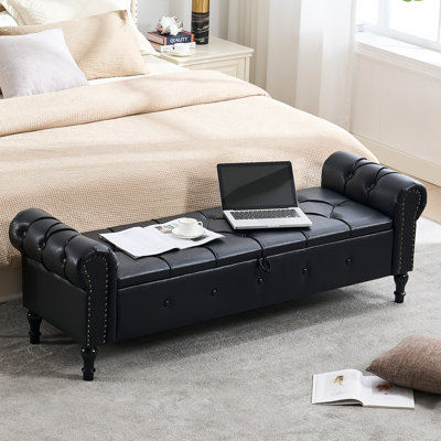 Banc de rangement rembourré en similicuir