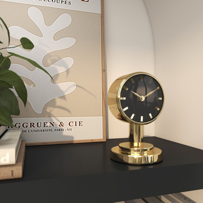Horloge de table analogique en acier inoxydable, Or