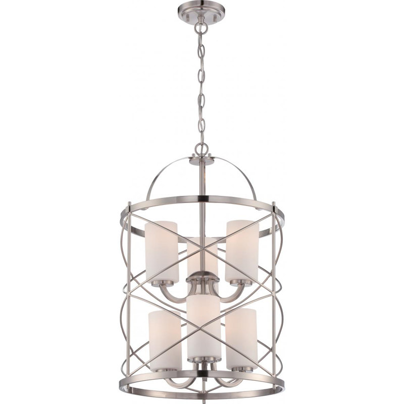 Lustre géométrique à 6 lumières Gaen, Nickel brossé
