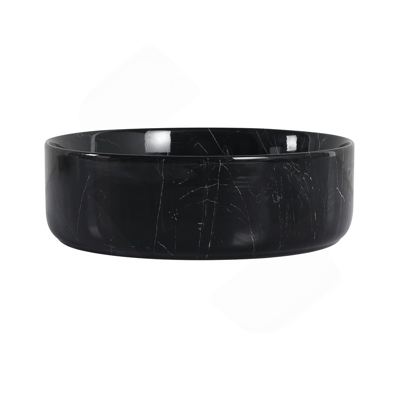 Ceramic Round Above Counter Bathroom Sink Art Basin, Black Background With White Patterns (UNOR B RR), Black/White