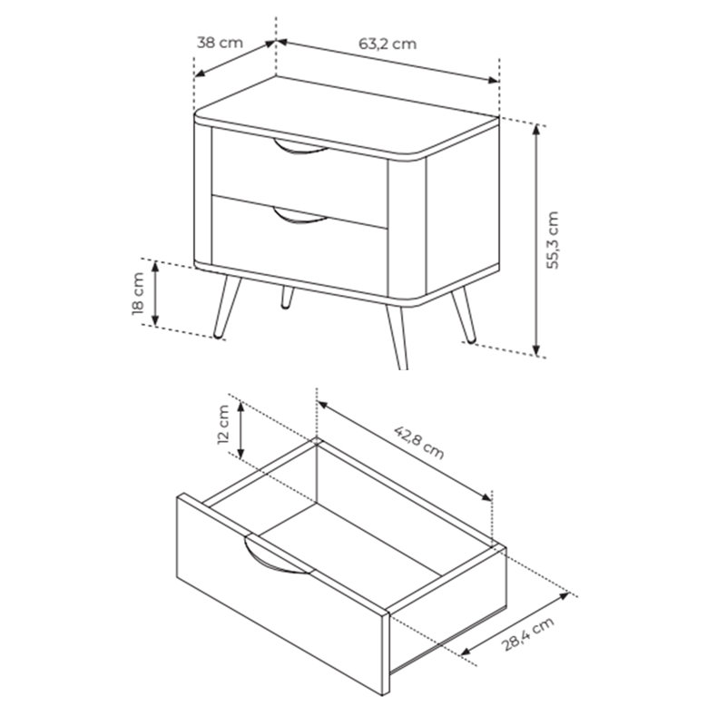 63cm W Metal Bedside Table
