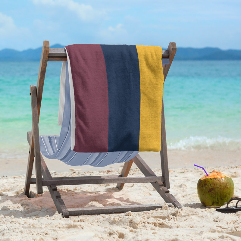Lightweight Beach Towel, Wine/Navy Blue/Gold