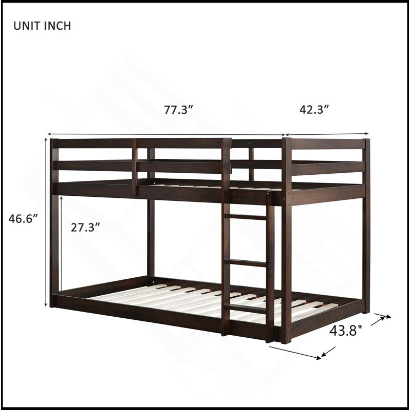 Lit mezzanine simple au-dessus de simple en bois massif avec échelle et rangement spacieux en dessous, Espresso