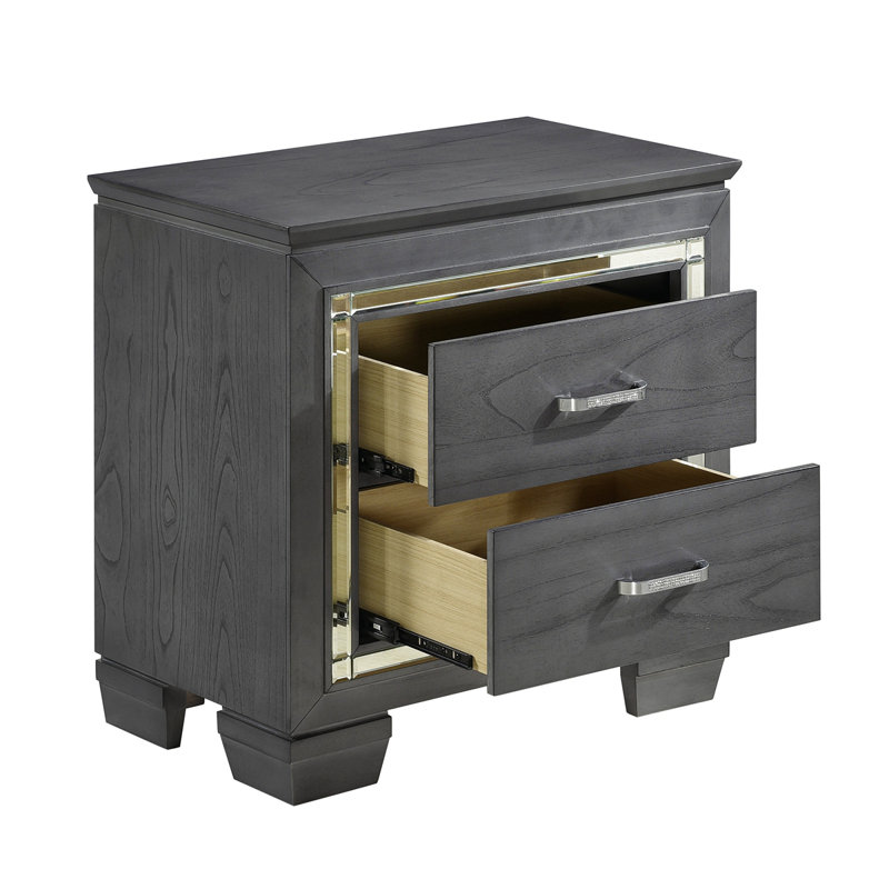 Table de chevet 2 tiroirs Oscar, Gris