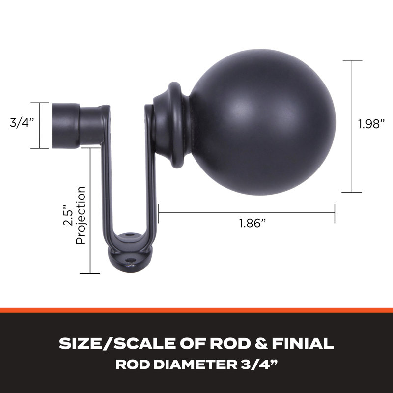 Sun Zero Philip Ball End Blackout Wrap Around Curtain Rod, Adjustable Length, 3/4" Dia. Steel Tube, 36" - 66"