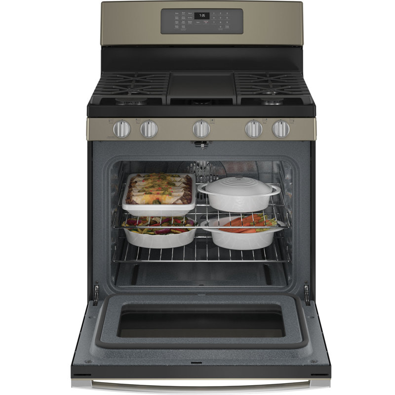 GE® 30" Free-Standing Gas Convection Range with No Preheat Air Fry, Fingerprint Resistant Slate