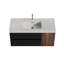 Meuble-lavabo 48 po en noyer avec lavabo à surface solide blanc brillant et tiroirs noirs doux, meuble-lavabo mural flottant pour salle de bain moderne, lavabo une pièce blanc brillant, pré-assemblé