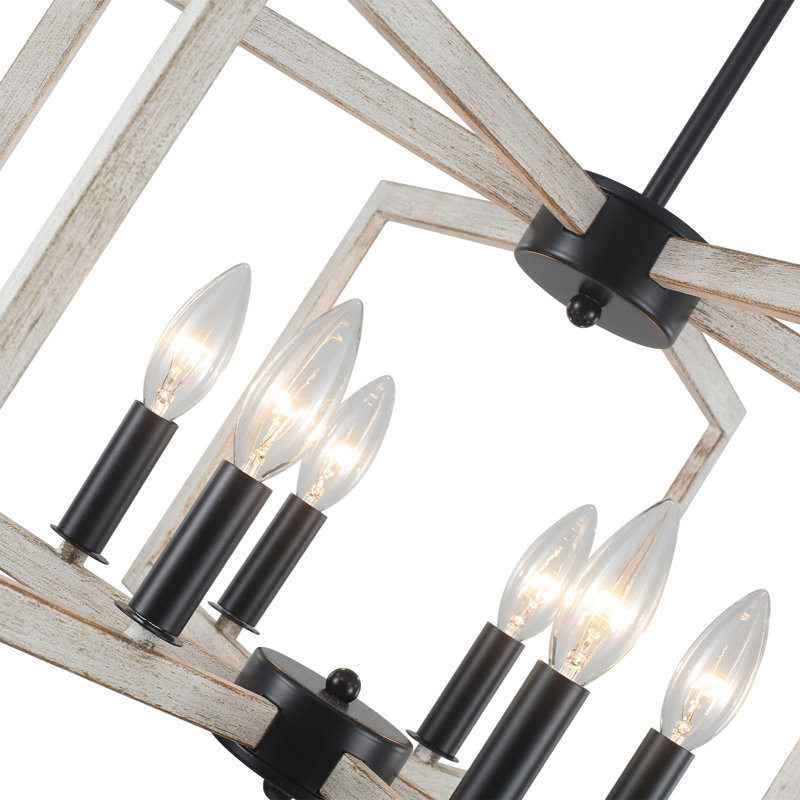 Lustre de ferme géométrique 6 lumières, Six lumières, Noir / Blanc délavé