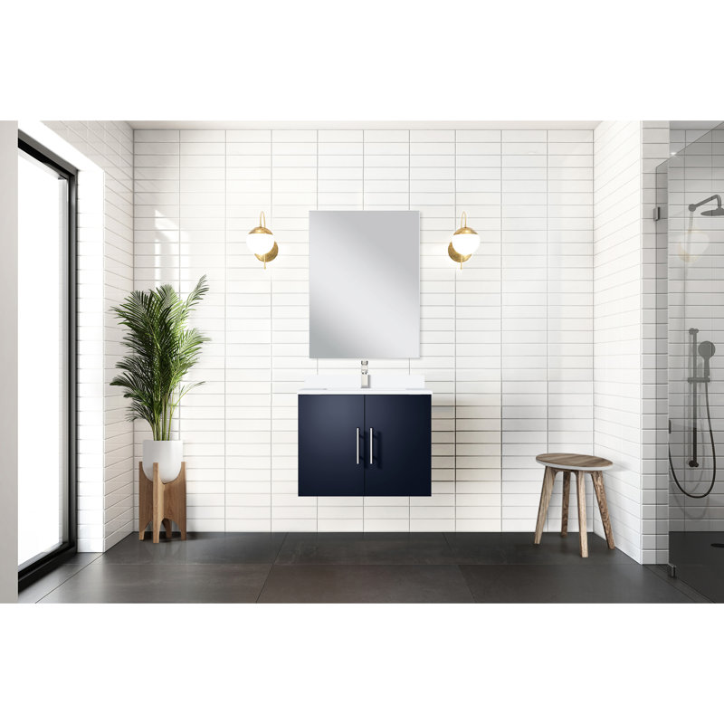 Meuble-lavabo bleu marine - 24 po X 22 po, comptoir en quartz, miroir, comptoir de salle de bain à compartiment spacieux, tiroir à fermeture en douceur inclus