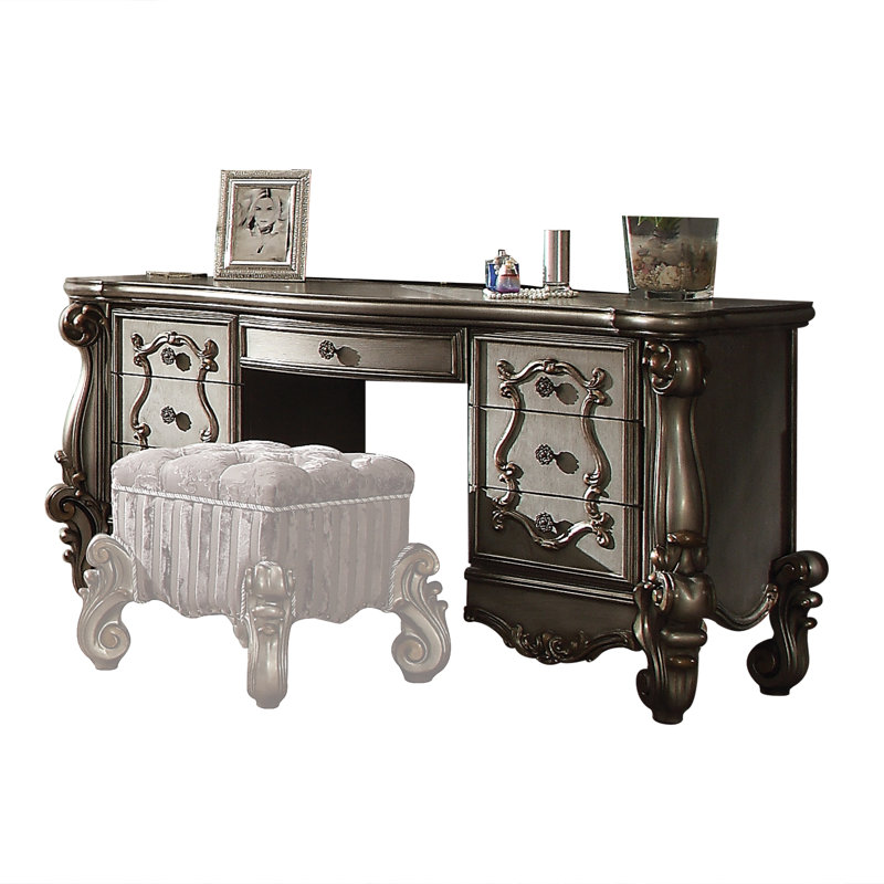 Castellano Transitional 67"L Rectangular 7-Drawer Vanity in Antique Platinum